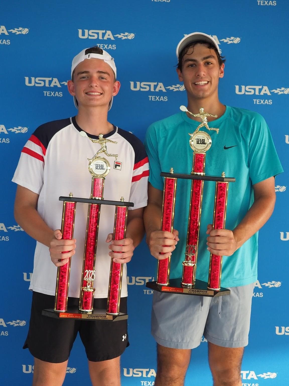 Doubles champions celebrate at the Texas Slam in Plano, Texas.