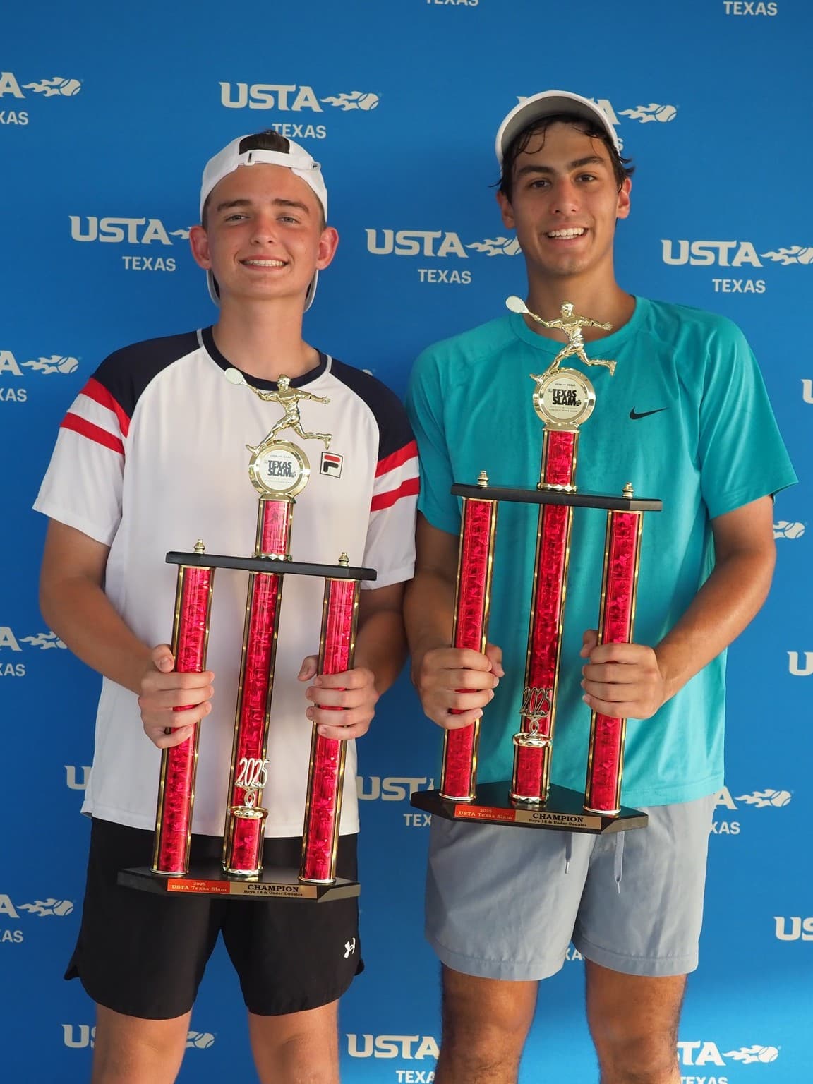 Doubles champions celebrate at the Texas Slam in Plano, Texas.